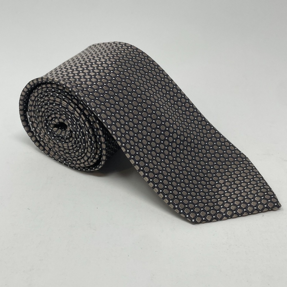 Michael Kors Gold Brown Geometric Silk Tie Necktie